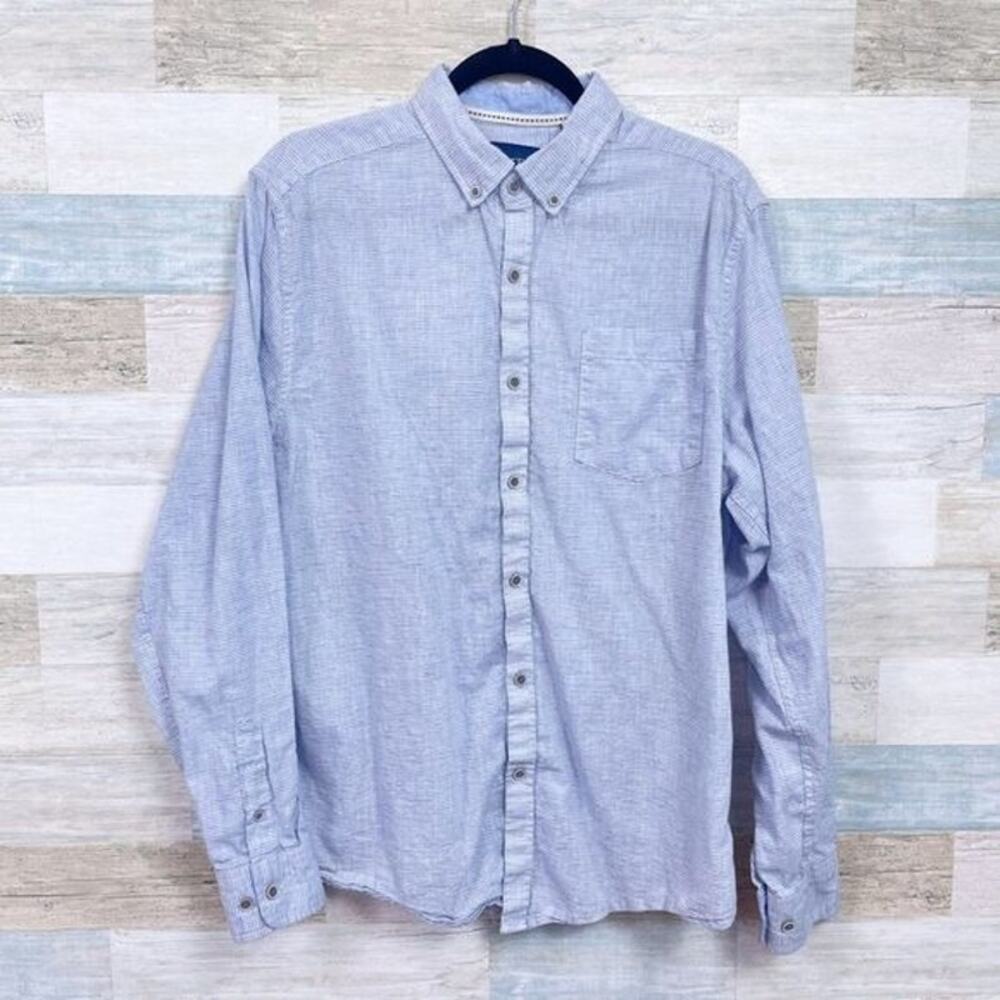 VISITOR Linen Long Sleeve Shirt Light Blue Striped Long Sleeve Mens Large